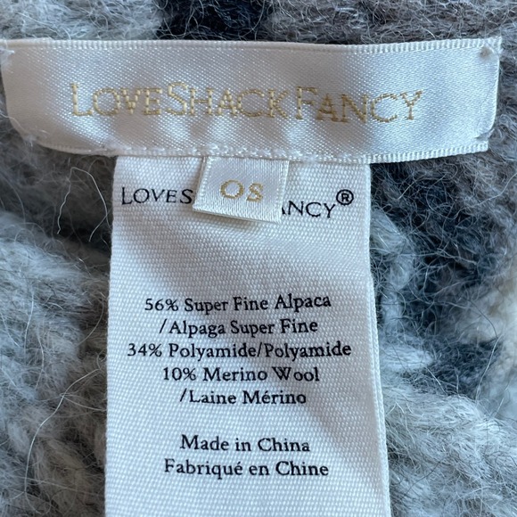 LoveShackFancy Evie Scarf Alpaca Merino Wool Pocket Chevron Knit Fringe - Picture 6 of 7